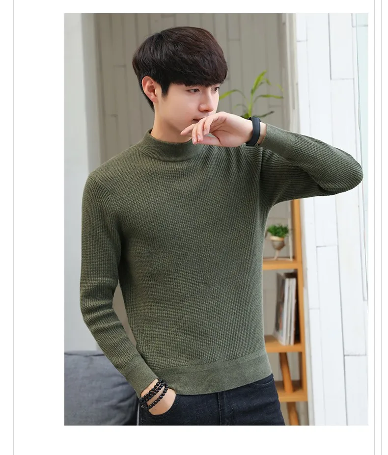 New Wool Sweater men warm cotton elastic winter Korean fashion casual turtleneck solid color plus size 3XL homme tops sweaters