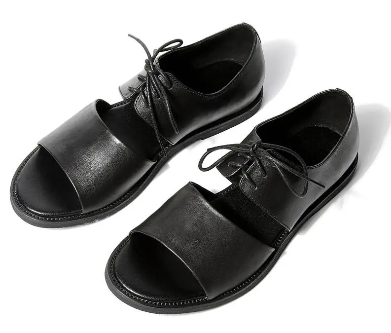Мужские новые стильные модные кожаные летние уличные туфли для мужчин; сандалии на плоской подошве в римском стиле со шнуровкой; мужские пляжные сандалии