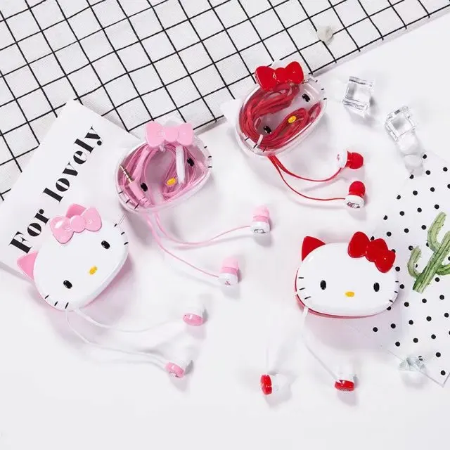 Милые розовые 3,5 мм стерео наушники-вкладыши hello kitty с микрофоном для телефонов с коробкой для хранения