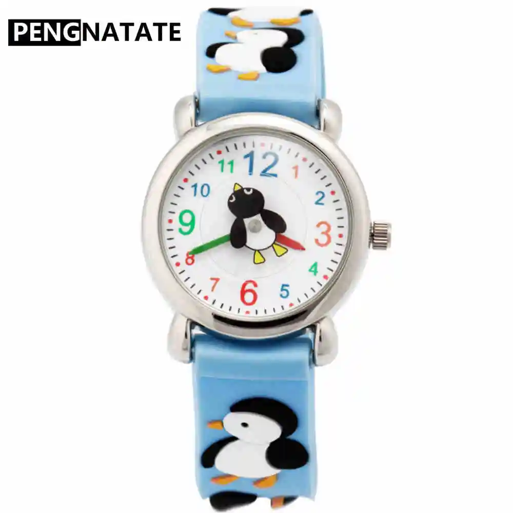 PENGNATATE мультфильм часы с пингвином дети часы для мальчиков девочек фиолетовый ремень детский силиконовый браслет наручные часы подарки для