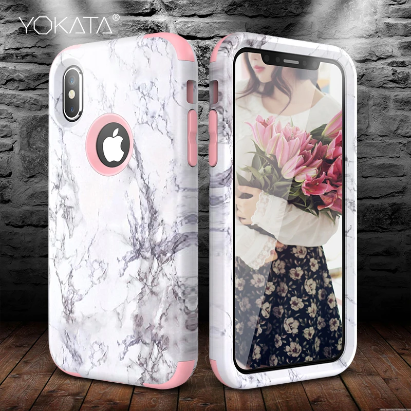 Marble Bumper Case for iPhone 7 6 6s 8 Plus Hard Cover PC Silicone for iPhone X Xs Max Xr 5 5S Se 360 Case Cute Unicorn 3 in 1