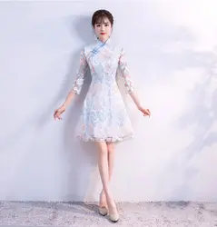 Летние Свадебная вечеринка Cheongsam Китайская традиционная Женская Элегантный тонкий Qipao вечернее платье Пикантные мини халат Ретро Vestidos S-XXL