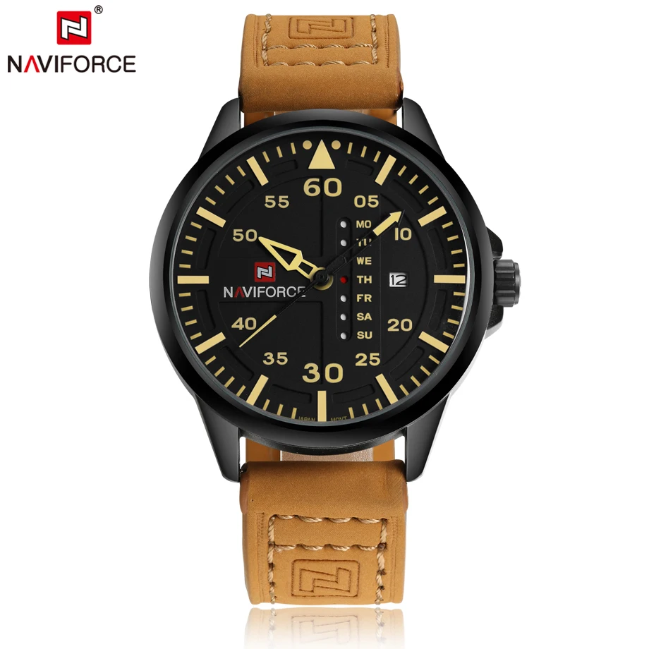 NAVIFORCE Мужские кварцевые часы Топ люксовый бренд кожаные наружные мужские