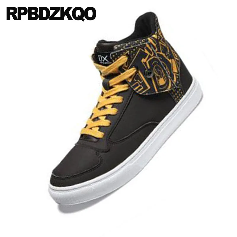 Casuais Tênis Homens Altos Britânico Primavera amarelo De Respirável Sapatos Luxo Skate Preto Impresso Estilo Calçados Marca Formadores Preto Pista Topo 6BIBqwxEr