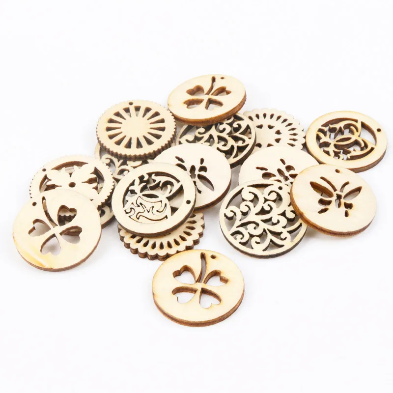 

Natural Wood Round Flower Pattern Wooden Scrapbooking Art Craft for Handmade Accessory Sewing Home 30mm 20pcs MT0692-TO