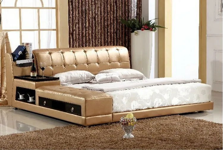 Королевский большие king размер натуральная кожа мягкая кровать спальня мебель татами мягкая кровать 3401
