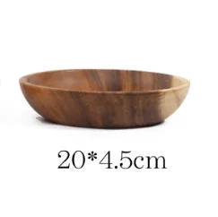 Цельная Деревянная миска из твердой акации, европейская плоская подошва, прочная миска для салата, лапши, супа, приготовления пищи - Цвет: 20x4.5cm