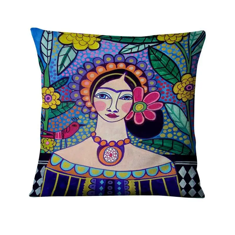 Украшение для домашних подушек Мексиканская девочка живопись декоративные Чехлы для подушек домашний декор Almofadas Decorativas Para диванная подушка - Цвет: 1