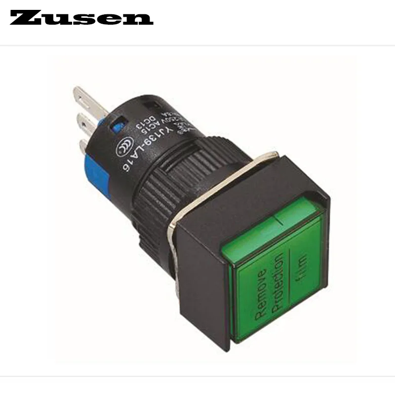 Zusen 16mm square momentary plastic push button switch with illuminated