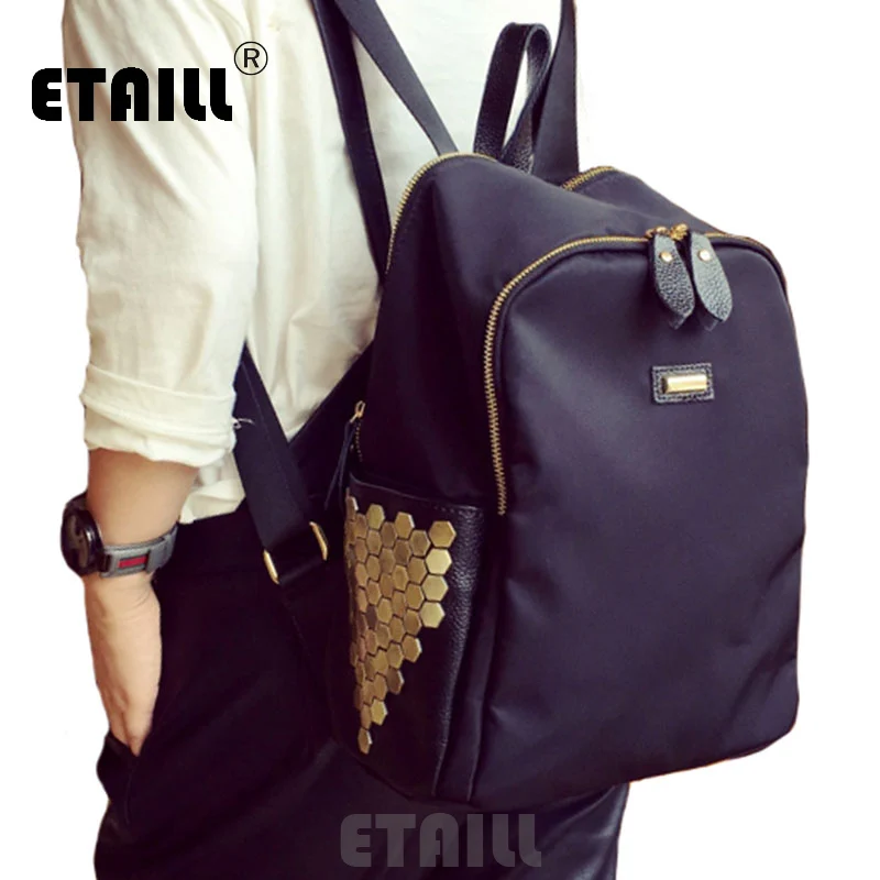 Повседневный Рюкзак с заклепками женский рюкзак водонепроницаемый нейлоновый женский рюкзак для путешествий школьная сумка для девочек Sac a Dos Femme De Marque - Цвет: Black