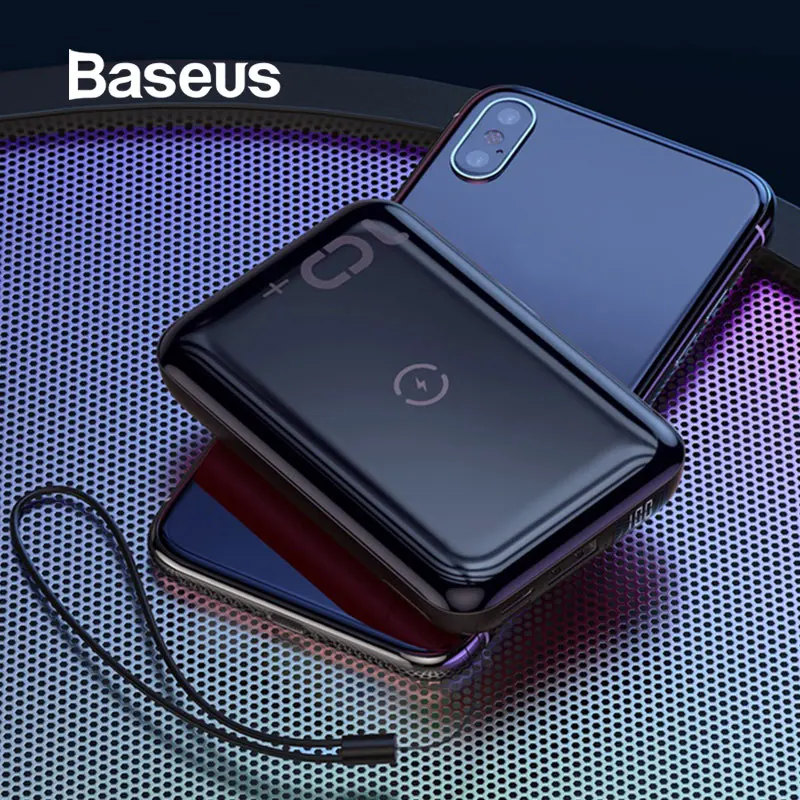Baseus беспроводной power Bank 10000 мАч для iPhone XR Xs Max портативный внешний аккумулятор ЖК-дисплей QC3.0 быстрое зарядное устройство power bank