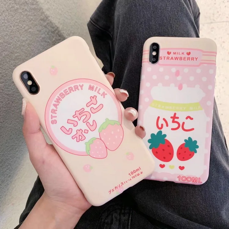 Розовый Kawaii японский фруктовый клубничный чехол для телефона iPhone 7 Puls 6 6S 8 X XS XR Xsmax