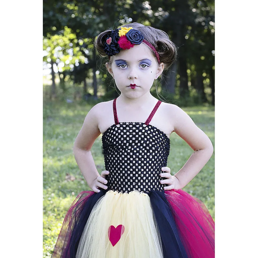 High Quality Cosplay Queen of Hearts Tutu Dress Girl Kids Tulle Princess Dress Baby Girl Birthday Party Halloween Dress Costume