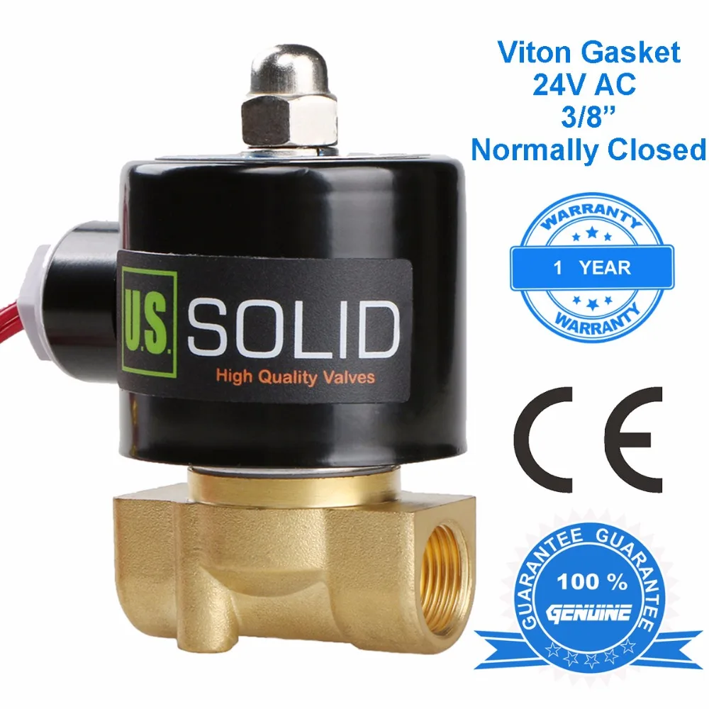 

U.S. Solid 3/8" Brass Electric Solenoid Valve 24V AC Air, Water, Fuel Normally Closed, CE Certified