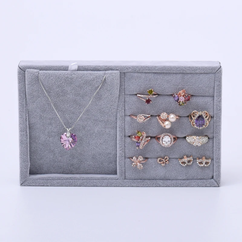 Gray or Black Velvet Linen Pendant Ring Display Tray Jewellery Display
