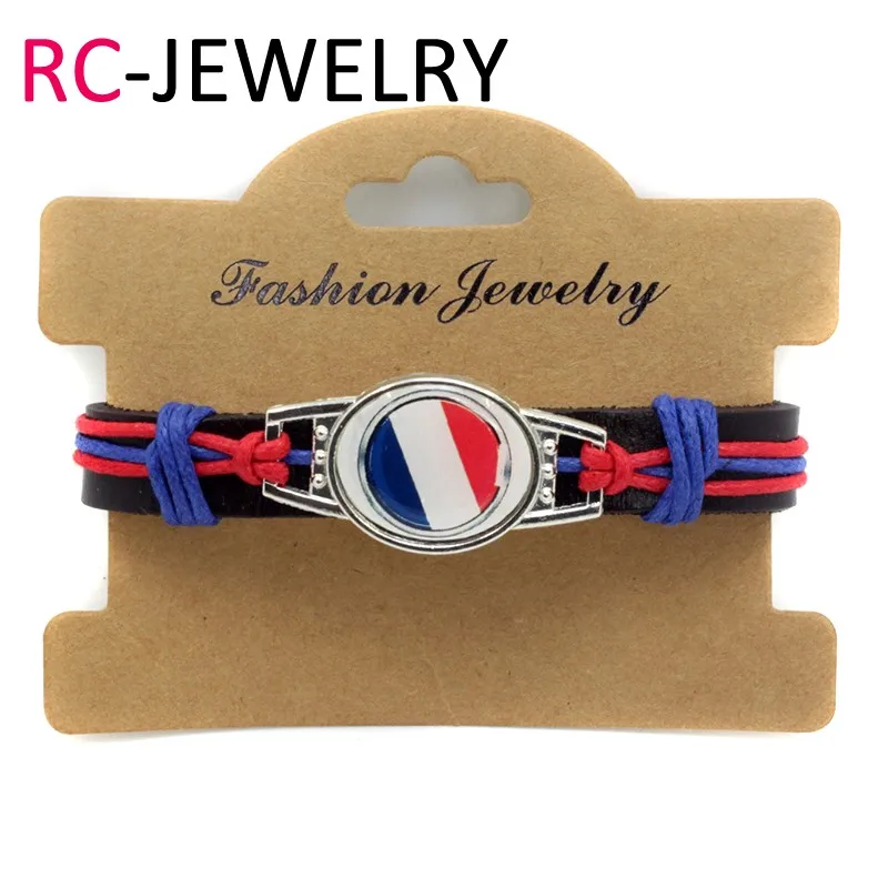 2017 Fashion Jewelry France Flag bracelet Hand made Genuine Leather