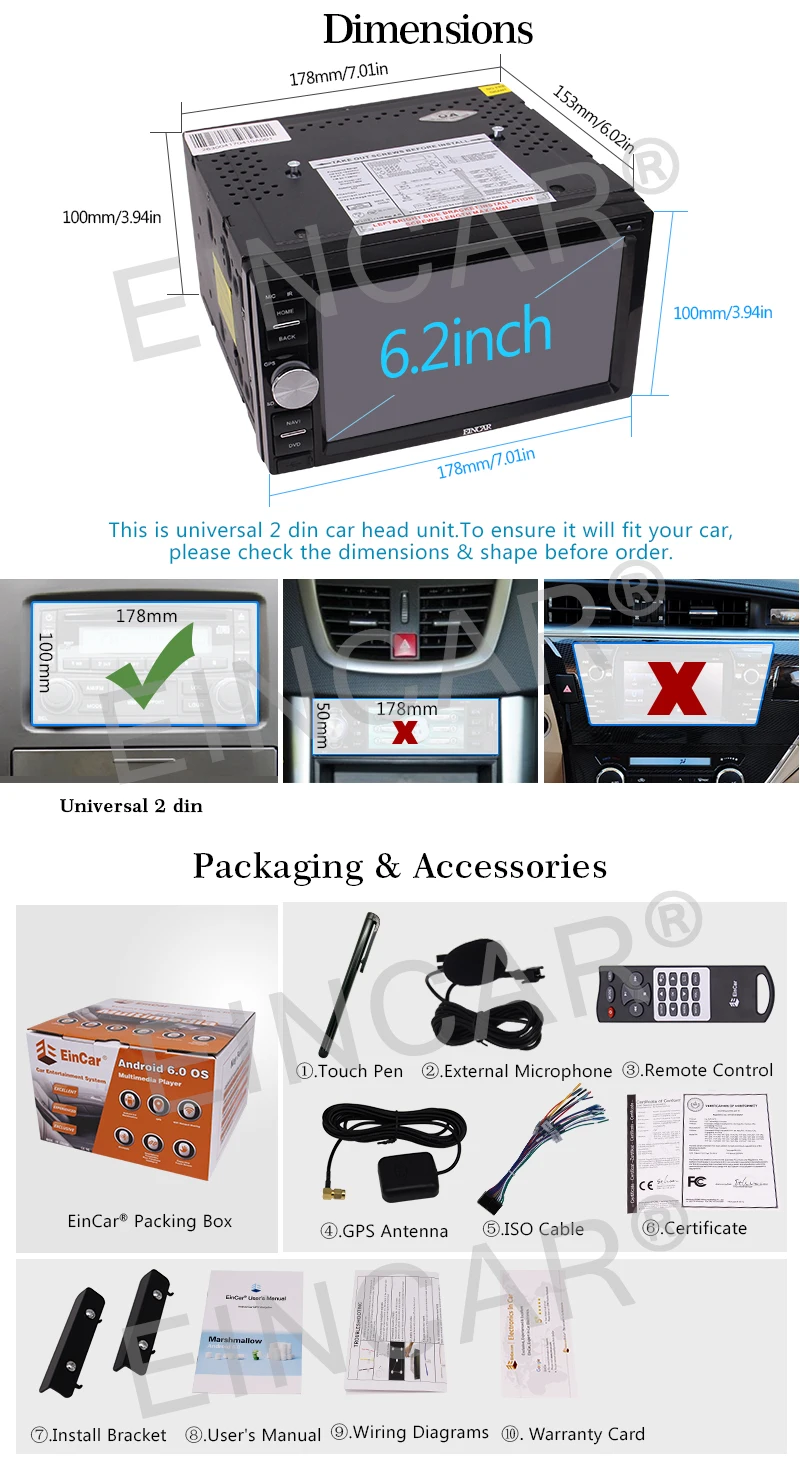 Cheap 6.2 Inch Android 6.0 Double Din In Dash Car Stereo Radio Video DVD CD Player WiFi GPS Navigation Mirror-Link/SWC Cam-in/USB+Cam 7