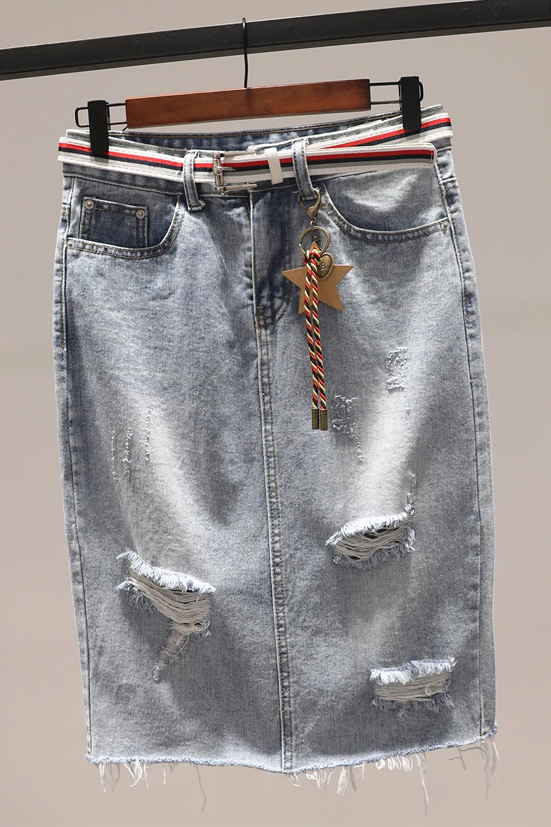 Женская модная джинсовая юбка из хлопка длиной до середины икры однотонная