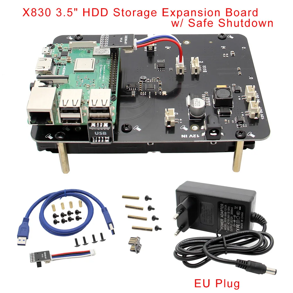 

Raspberry Pi X830 V2.0 3.5 Inch SATA HDD Storage Expansion Board with Power Supply/Adapter for Raspberry Pi 3 Model B+(Plus)/3B
