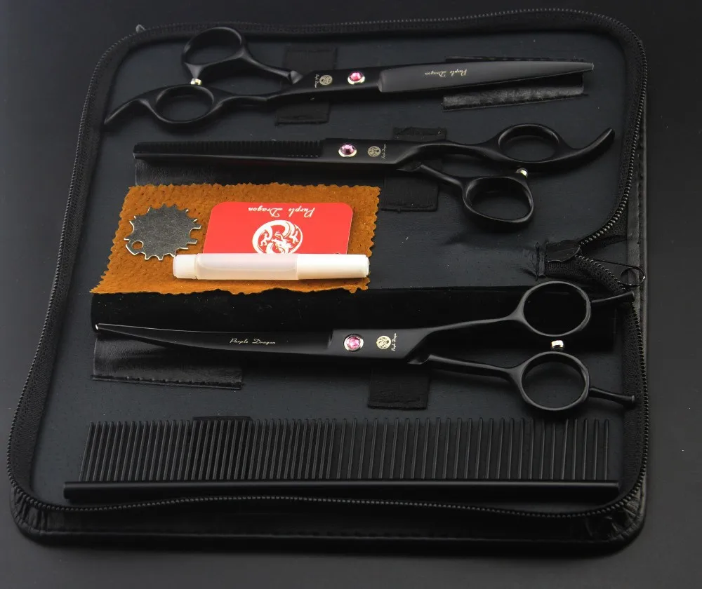 Purple dragon 7.0 inch Professional dog grooming Pet dog Scissors sheep shearing machines TRAIHT & THINNING & CURVED 3pcs 1 set (6)