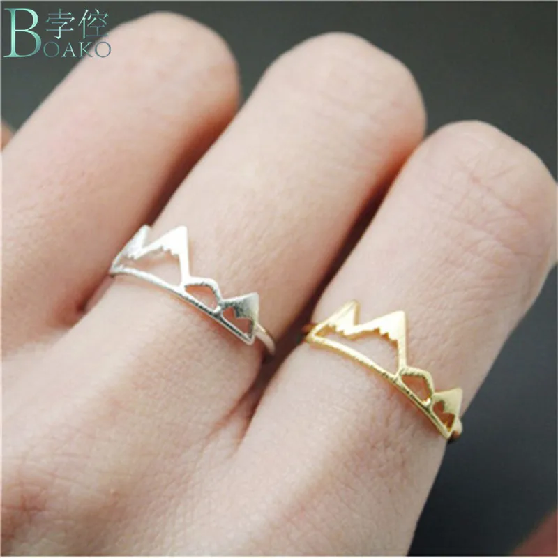 

BOAKO New Tiny Snow Mountain Ring Open Cuff Rings For Women Birthday gifts Size Adjustable Rock Climbing Jewelry Bijoux Femme