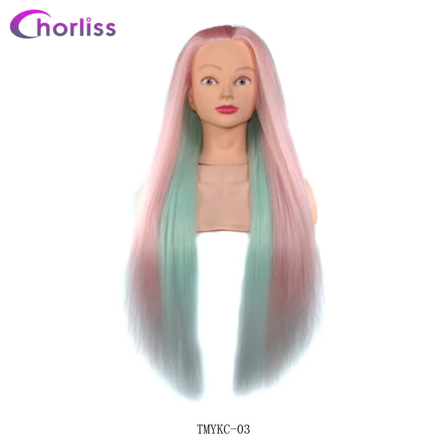 

Synthetic Rainbow Training Head Mannequin Professional Styling Training Chorliss Female Hairdressing Head Dolls For Hairdresser