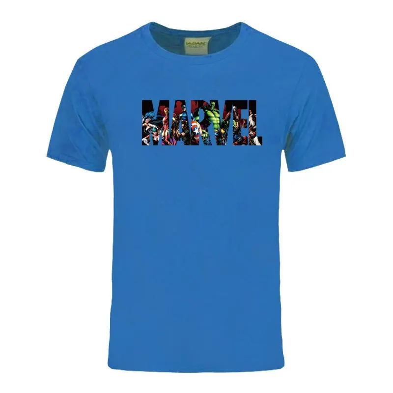 Новая модная футболка Marvel с коротким рукавом, мужской принт супергероев, футболка с круглым вырезом, комическая футболка с надпись Marvel, топы, Мужская одежда, футболка - Цвет: CS-blue