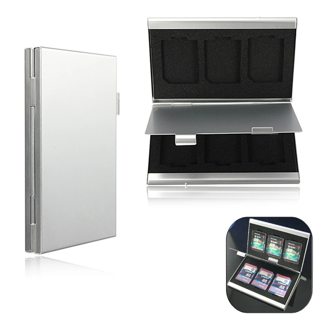 NOYOKERE High Quality 6 Slots Dougle desk Aluminum Storage Box For SD SDHC SDXC MMC Memory 2