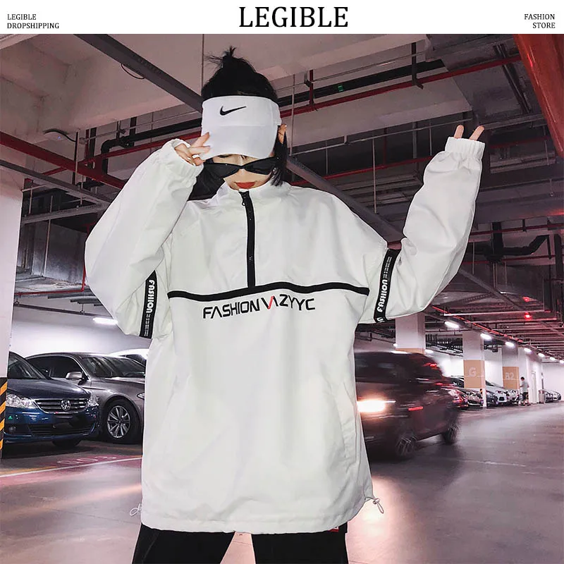 

LEGIBLE Hip Hop Jacket Men Casual Loose Letter Printed Mens Jackets and Coats Harajuku Windbreaker Mens Jacket Couple Clothes