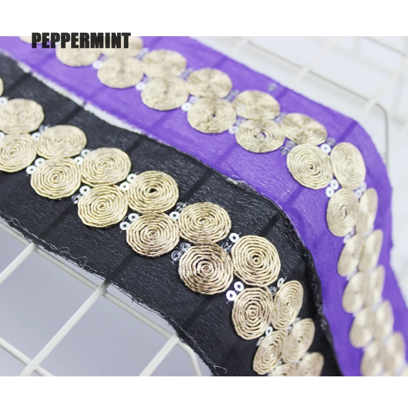

1yard 5cm Gold Thread Circle Embroidered Trim Boho Indian Lace Trim Women's Clothing Decorations Sewing Accessory