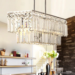 Modern Square Crystal Chandelier Light Fixture Home Indoor Lighting Crystal Droplight Dining Room Foyer Restaurant Hanging Lamps