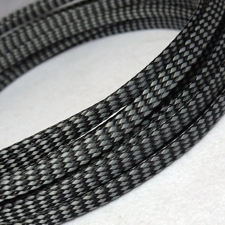 15 м кабельные рукава 4 мм хлопок пряжа оплетка провода защита PP+ PET Нейлоновая кабельная втулка проволочная сетка шок для наборы кабелей - Цвет: Gray Black