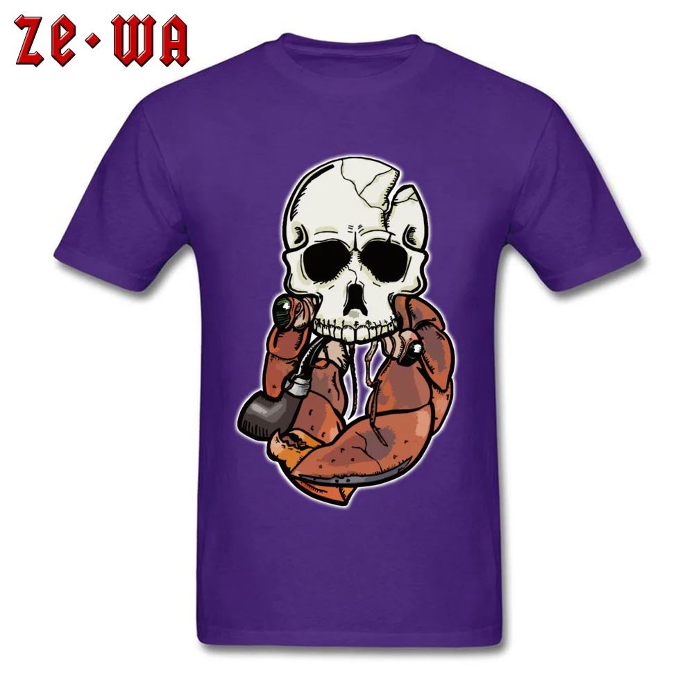 Family Men T-Shirt Pipe smoking Hermit Skull Tops Shirts Cotton Fabric Round Collar Short Sleeve Sweatshirts Classic Pipe smoking Hermit Skull purple