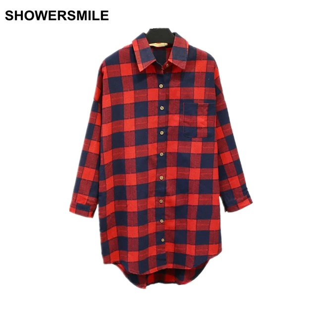 Buy SHOWERSMILE Red Checkered Shirt Plus Size Plaid