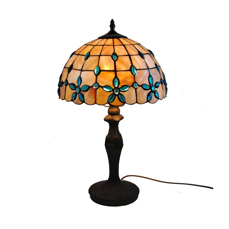 

12 Inch European Tiffany Flower Table Lamp Vintage Stained Shell Desk Light Study Room Bedroom Bedside Reading Nightlight TL154