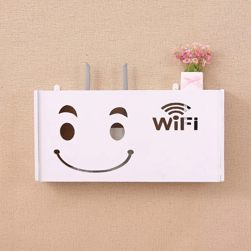 

WiFi Router Storage Box Cable Power Plug Wire Storage Shelf Wall Mount Floating Organizer Shelf Storage Rack Big Smiling Face