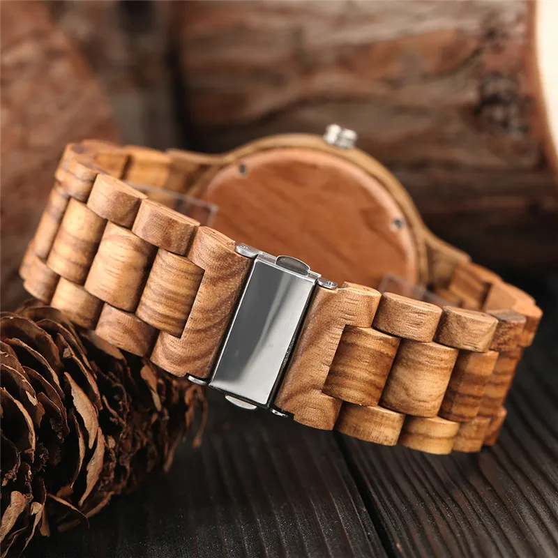Vintage Clock Wood Mens Watches Creative Dark Dial Natural Handicraft Full Wooden Sport Clock Male Analog 4