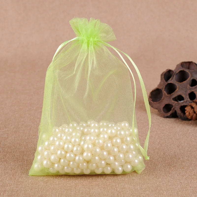 100 шт 10x15 см мешочки из органзы со шнурком подарок на Рождество, Хэллоуин коробка упаковочные сумки свадьба счастливая коробка для поздравительных открыток подарочные сумки - Цвет: Светло-зеленый
