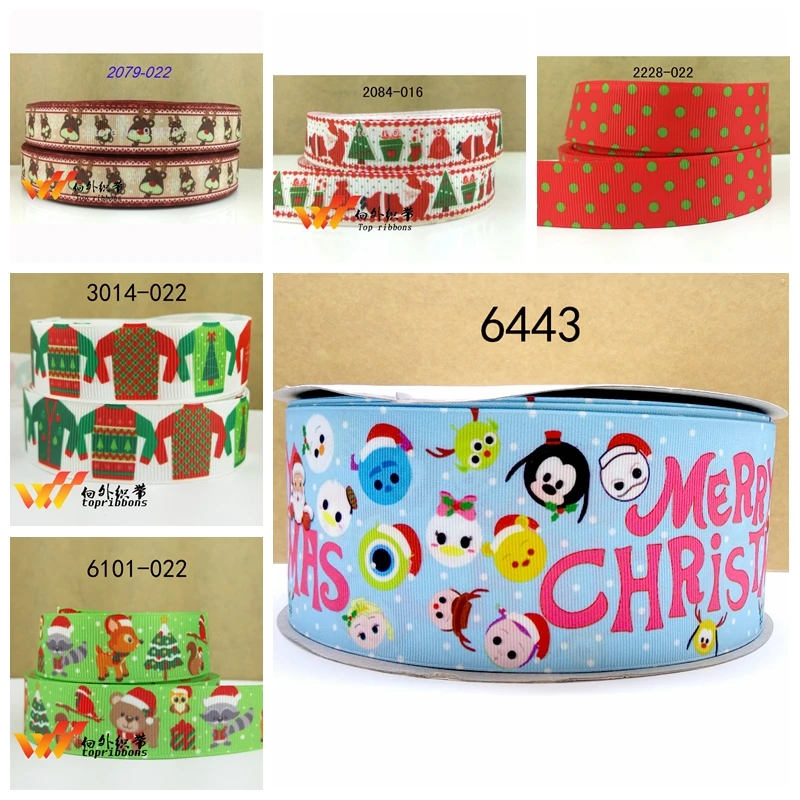 

Free shipping 50 yard Christmas printed grosgrain ribbon 6443