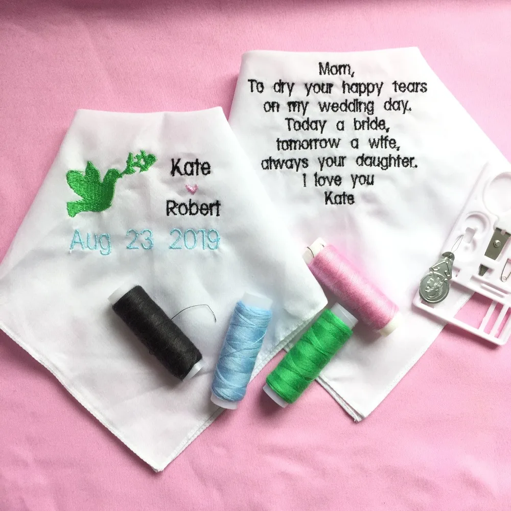 

1 Set Custom Wedding Gift to Bride Mother, Embroidered Wedding Handkerchief for Mother of the Bride, Personalized Wedding Gift