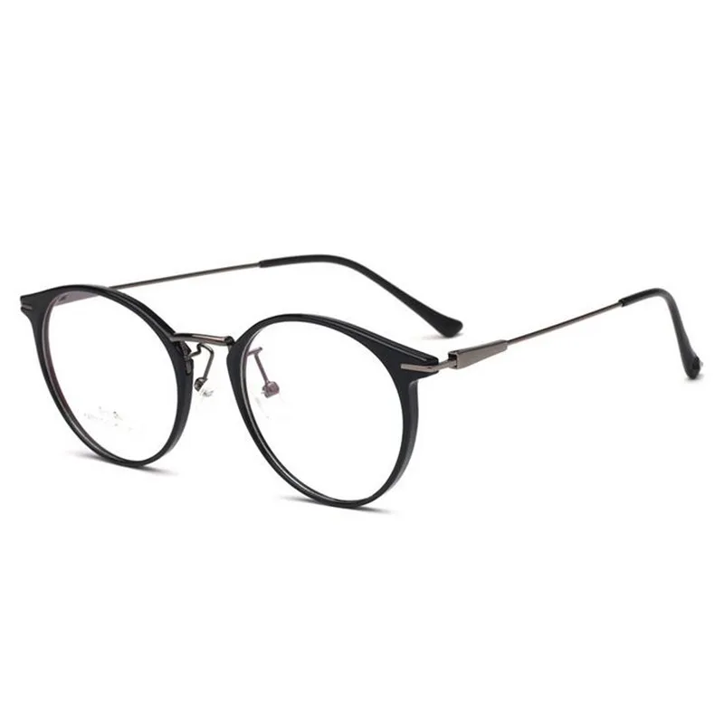 TR90 круглые очки, оправа, Для женщин Для мужчин ретро украшения из металла очки Оптические очки для унисекс lentes opticos mujer - Цвет оправы: Black-Gray Legs