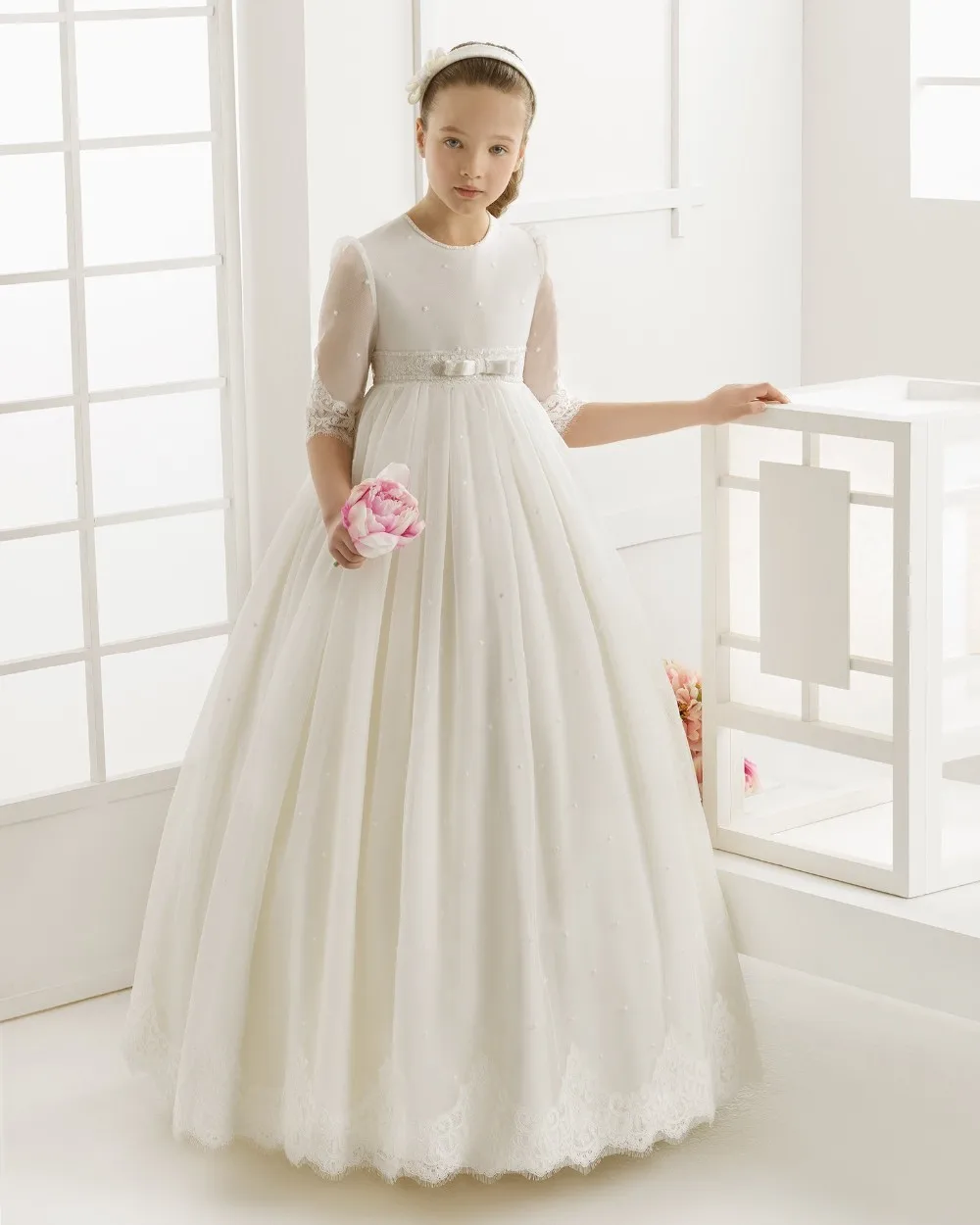 2016-first-communion-dresses-for-girls-Tulle-Ball-Gown-Half-Sleeve-Flower-Girl-Dresses-for-weddings (1)