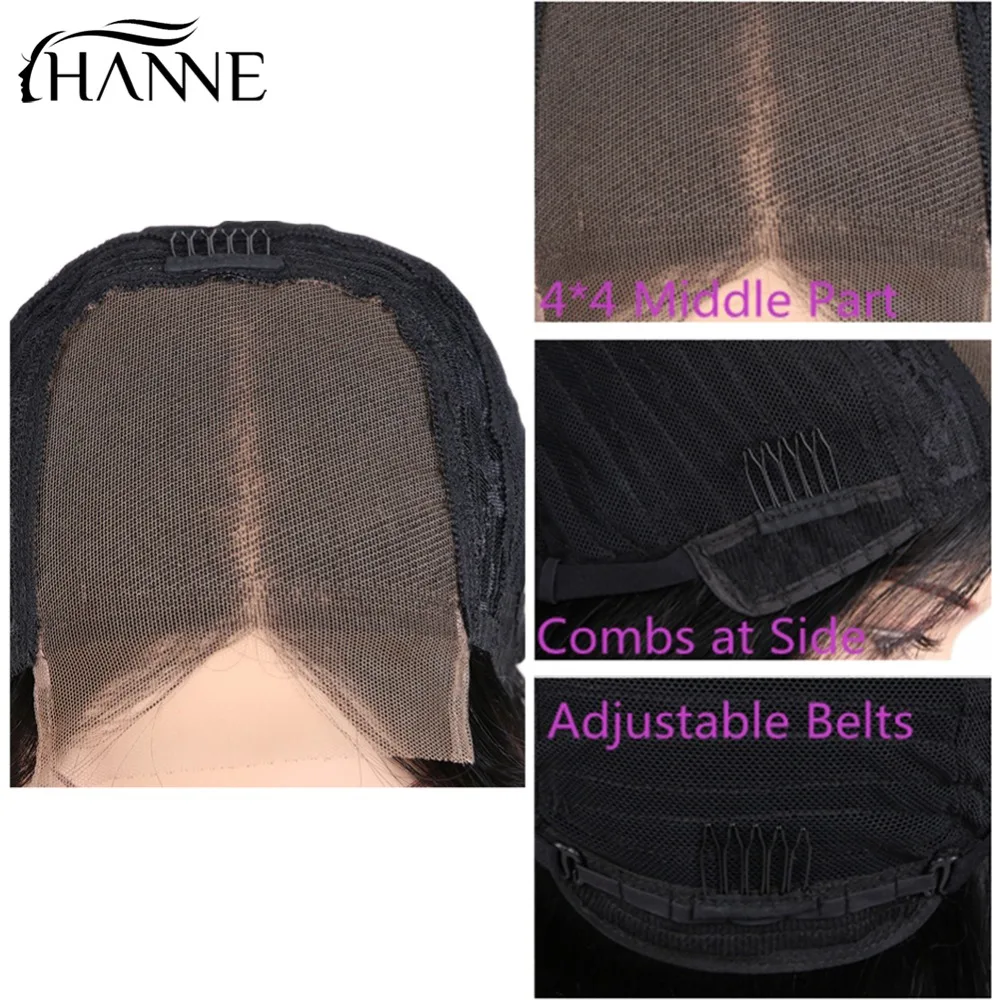 HANNE Hair 4*4 Lace Closure Pink Wigs For Women Middle Part Human Hair Wigs 1B/Pink Color 150% Density Brazilian Remy Wig