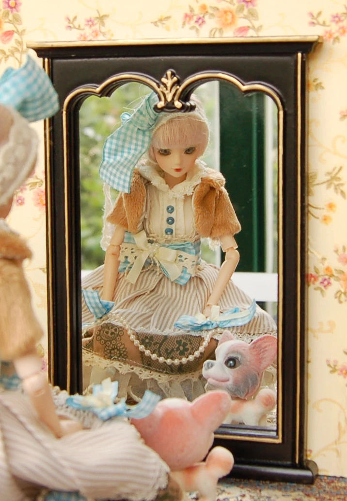 1/6 шкала мода кукольный домик овальное зеркало с резным золотым черным