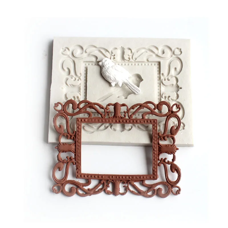 

Aouke Photo frame with Bird Silicone Decorating Molds Cake Silicone Mold Sugarpaste Candy Chocolate Clay Mould