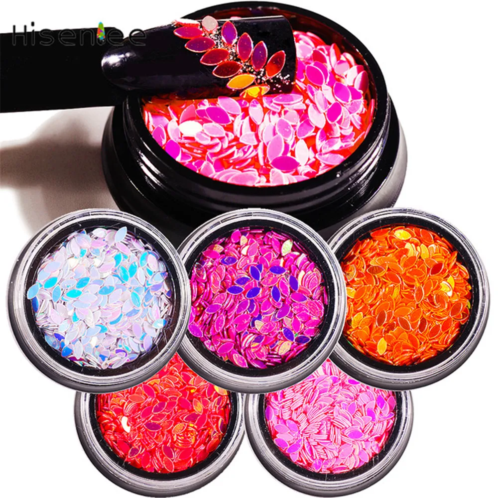 

1 Box Multi Color Holographic Nail Sequins Glitter Horse Eye Shape 3D Glittering Shaped Dazzling Nail Flakes Decor Accessories