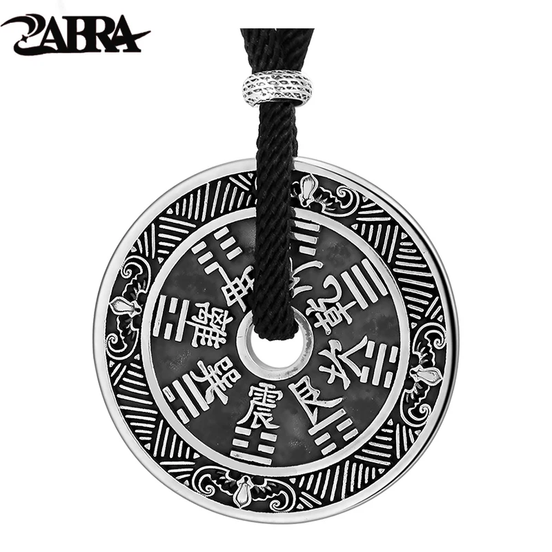 Ожерелье ZABRA Bagua с подвеской для мужчин 925 пара стерлингового серебра, кулоны, винтажная монета, религия Будда, учение байкера, ювелирные изделия