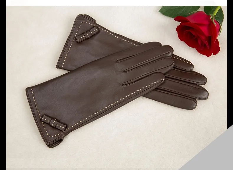 Бренд KLSS, женские перчатки из натуральной кожи, высококачественные перчатки из козьей кожи, элегантные женские перчатки из овчины с сенсорным экраном и бантом, 1501