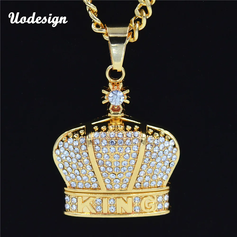 

New arrived Men Hiphop iced out crystal king of crown pendant necklaces fashion Hip hop necklace jewelry gifts