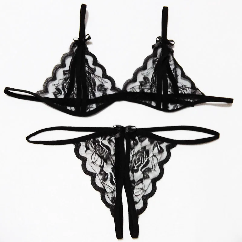 

Fashion Women Sexy Lace Lingerie Set Solid Women Hot Bra Set Underwear Panties Low Waist Intimate Sleepwear Simple Open Crotch